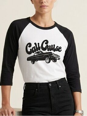 NWT LAT Black and White Raglan Long Sleeve Tee Cali Cruise Graphic XL
